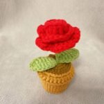 Woolen Crocheted Little Rose Flower in Pot