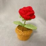 Woolen Crocheted Little Rose Flower in Pot